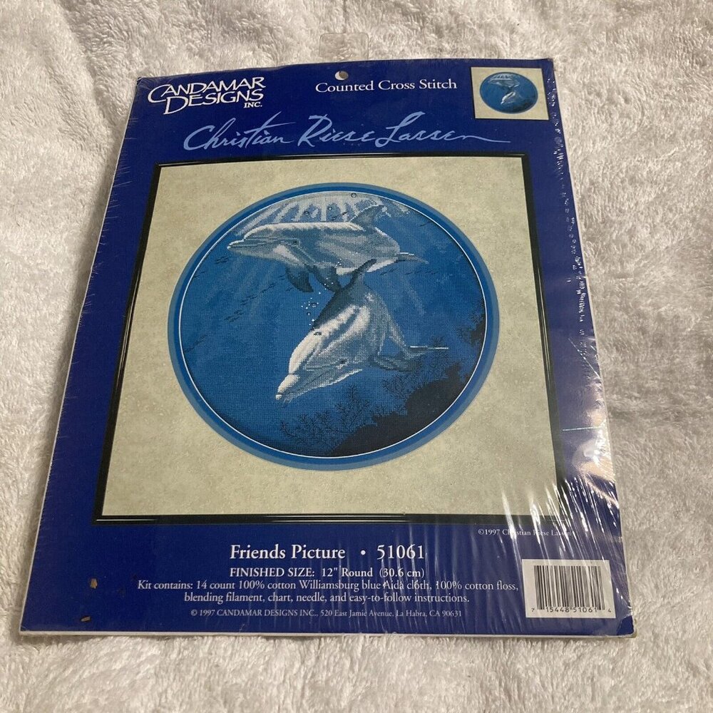 CANDAMAR DESIGNS ~ FRIENDS PICTURE ~DOLPHINS COUNTED CROSS STITCH KIT #51061~NIP